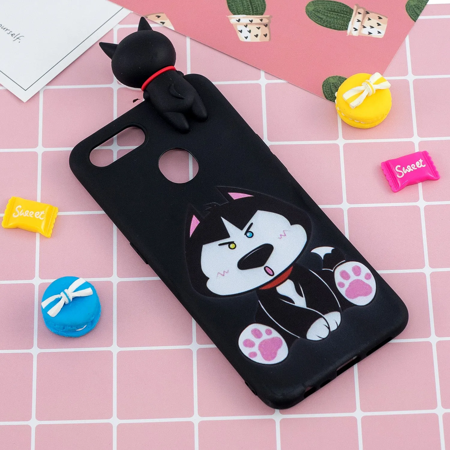 For OPPO F9/F9 PRO 3D Cute Coloured Painted Animal TPU Anti-scratch Non-slip Protective Cover Back Case cute husky