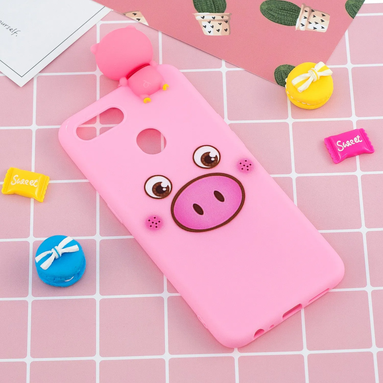 For OPPO F9/F9 PRO 3D Cute Coloured Painted Animal TPU Anti-scratch Non-slip Protective Cover Back Case Small pink pig