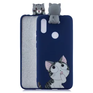 For Redmi 7 3D Cartoon Lovely Coloured Painted Soft TPU Back Cover Non-slip Shockproof Full Protective Case big face cat