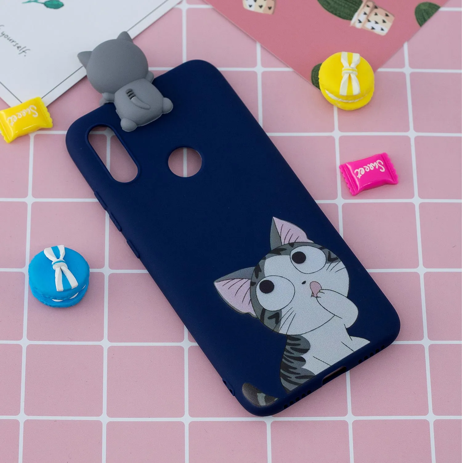 For Redmi 7 3D Cartoon Lovely Coloured Painted Soft TPU Back Cover Non-slip Shockproof Full Protective Case big face cat