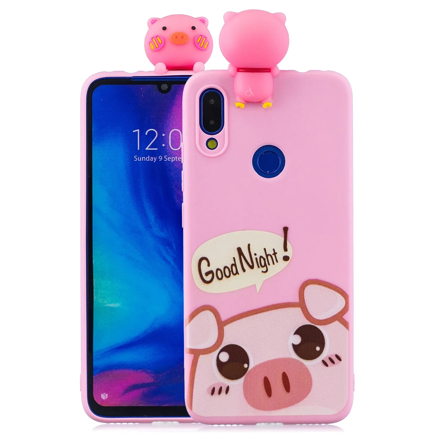 For Redmi NOTE 7 3D Cute Coloured Painted Animal TPU Anti-scratch Non-slip Protective Cover Back Case red