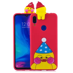 For Redmi NOTE 7 3D Cute Coloured Painted Animal TPU Anti-scratch Non-slip Protective Cover Back Case red