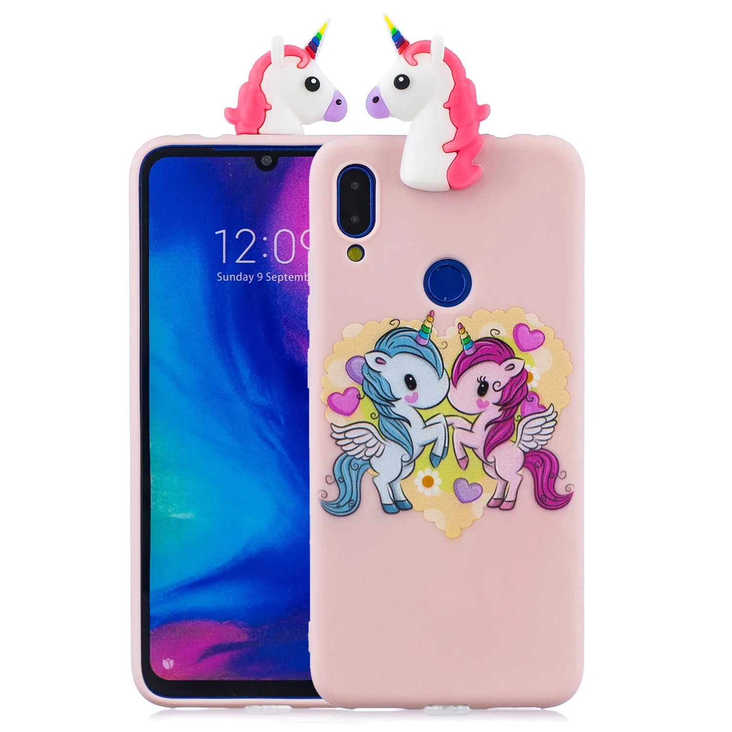 For Redmi NOTE 7 3D Cute Coloured Painted Animal TPU Anti-scratch Non-slip Protective Cover Back Case red