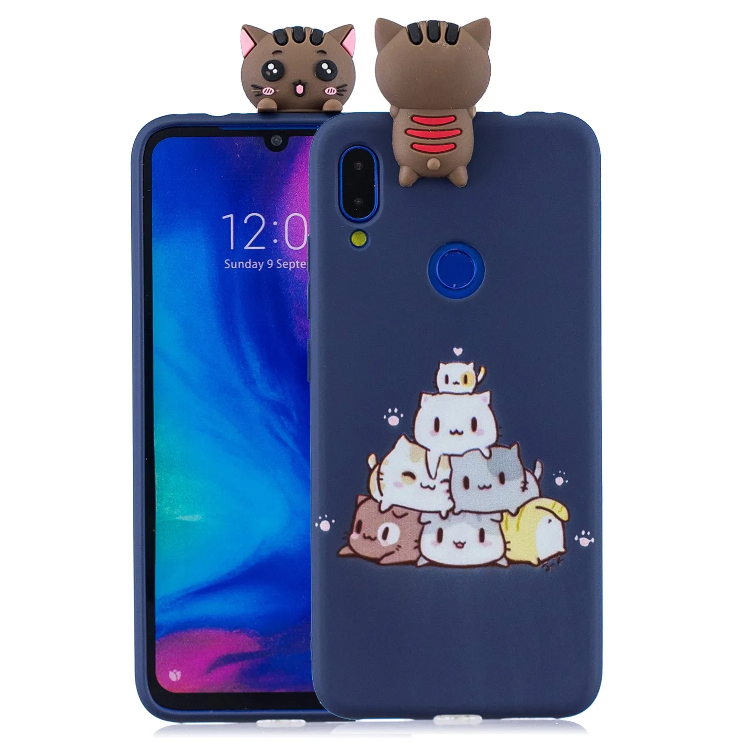 For Redmi NOTE 7 3D Cute Coloured Painted Animal TPU Anti-scratch Non-slip Protective Cover Back Case red