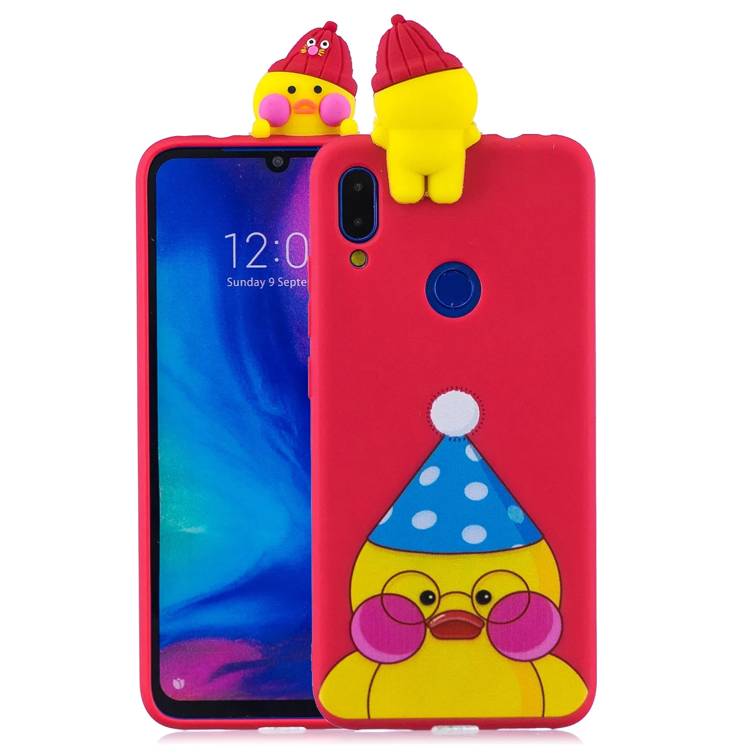 For Redmi NOTE 7 3D Cute Coloured Painted Animal TPU Anti-scratch Non-slip Protective Cover Back Case red