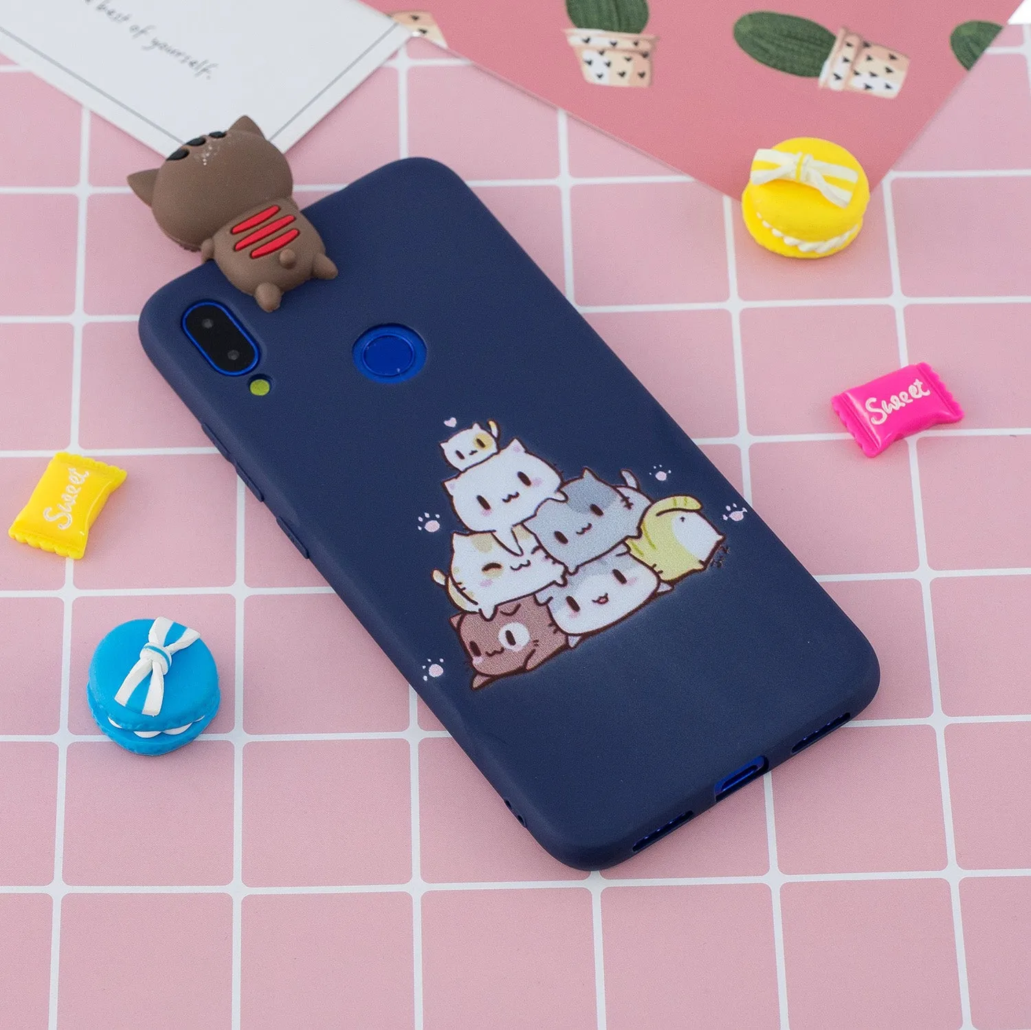 For Redmi NOTE 7 3D Cute Coloured Painted Animal TPU Anti-scratch Non-slip Protective Cover Back Case sapphire