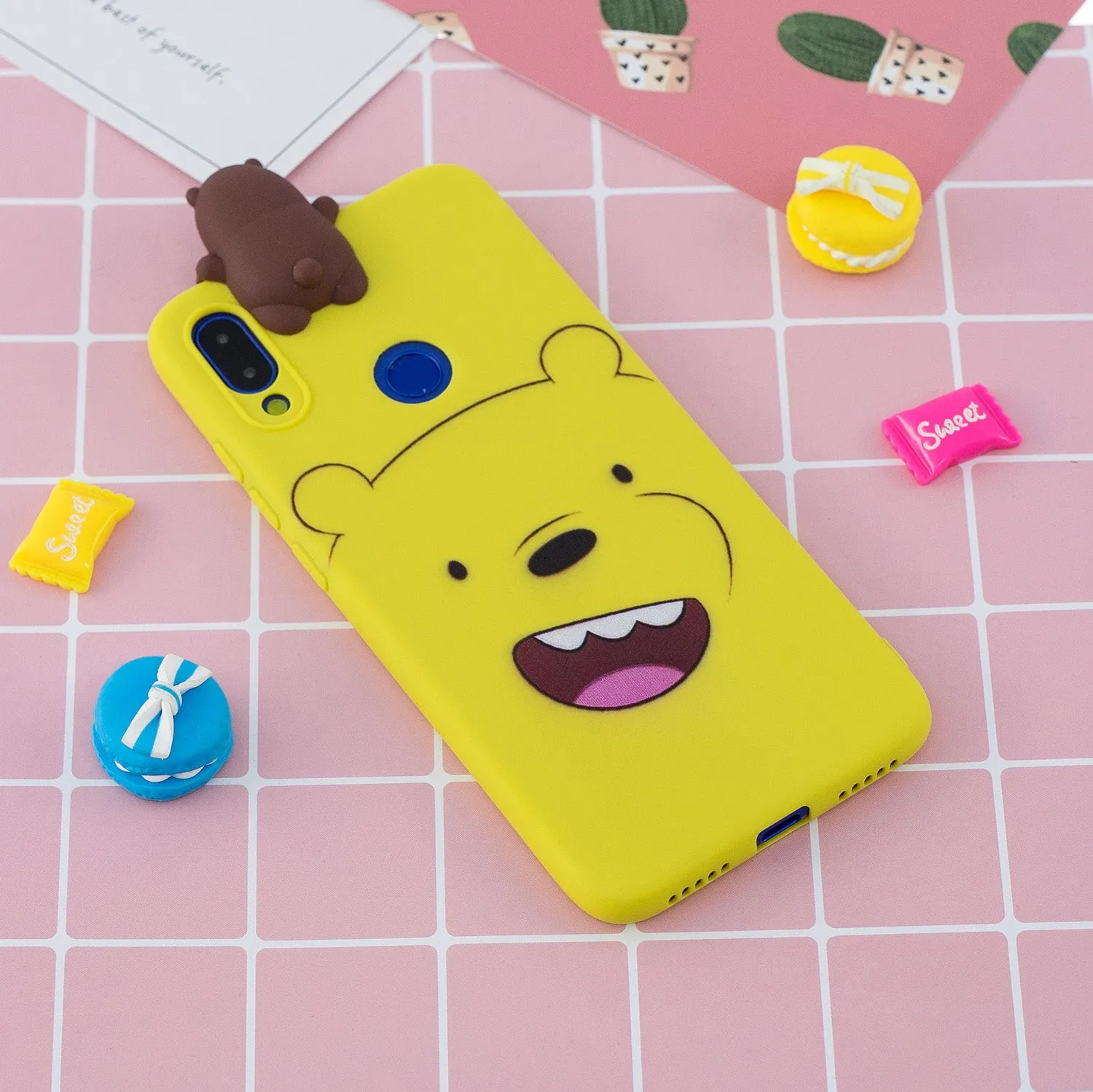For Redmi NOTE 7 3D Cute Coloured Painted Animal TPU Anti-scratch Non-slip Protective Cover Back Case yellow
