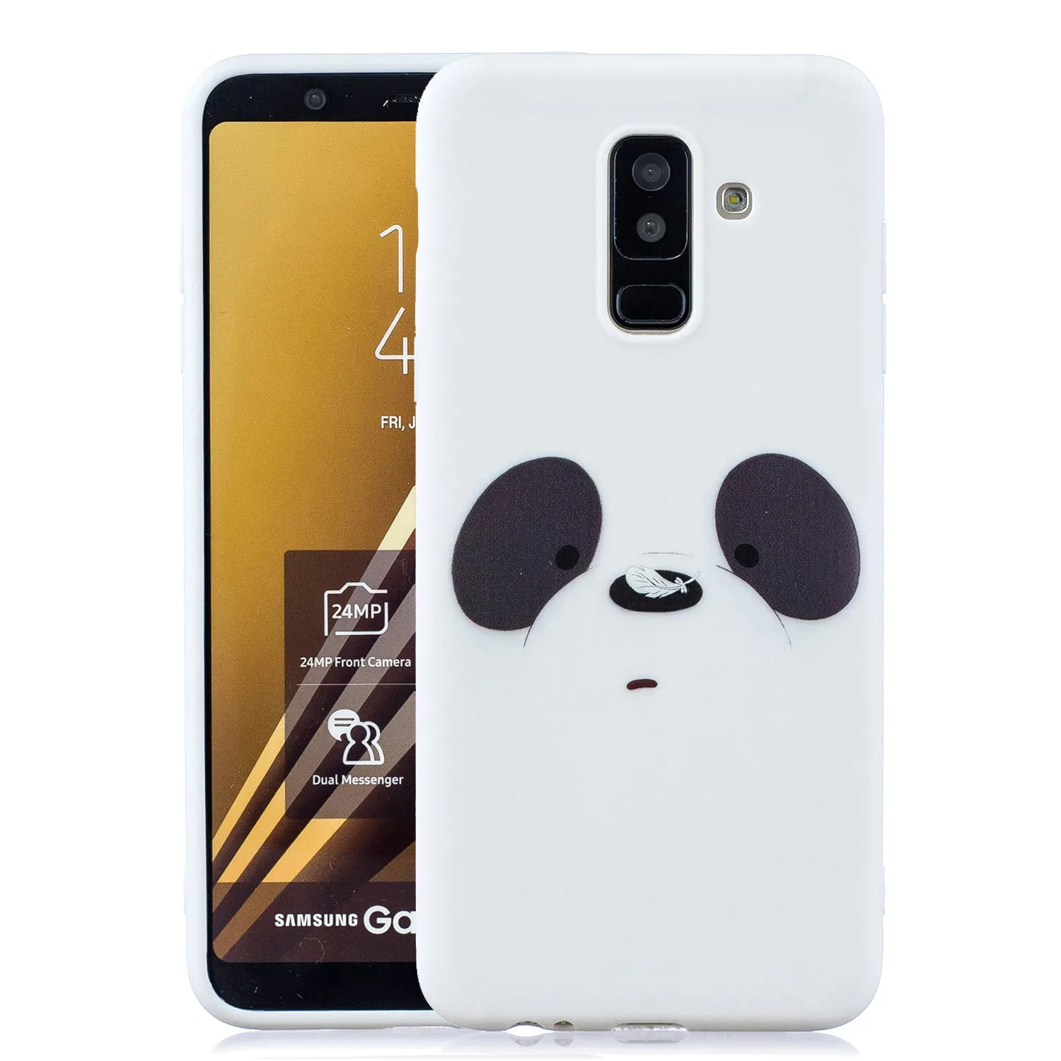 For Samsung A6 plus 2018 Cute Coloured Painted TPU Anti-scratch Non-slip Protective Cover Back Case with Lanyard red
