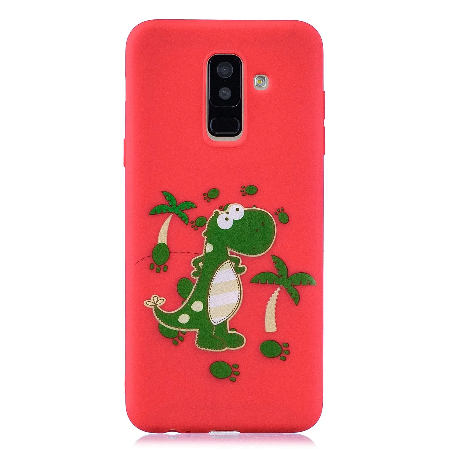 For Samsung A6 plus 2018 Cute Coloured Painted TPU Anti-scratch Non-slip Protective Cover Back Case with Lanyard red