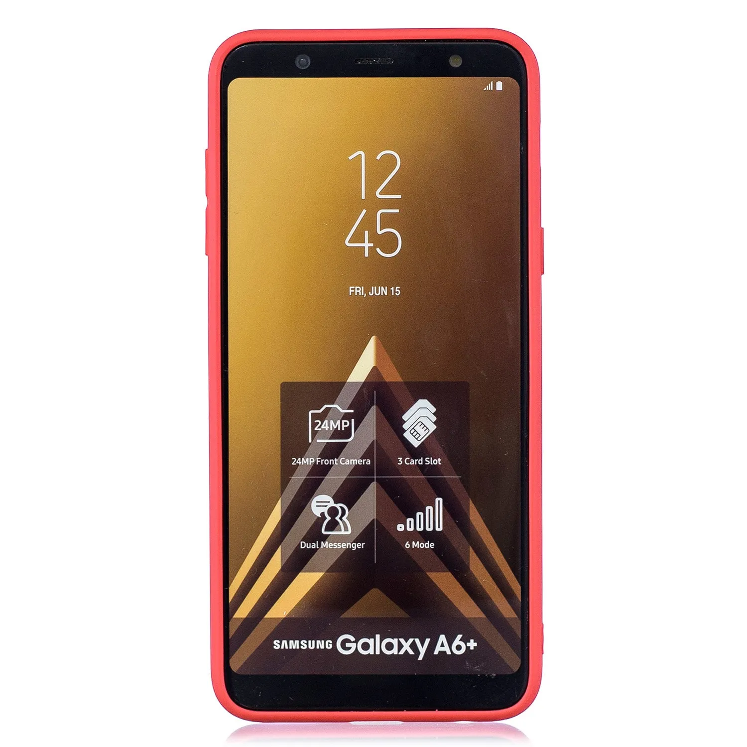 For Samsung A6 plus 2018 Cute Coloured Painted TPU Anti-scratch Non-slip Protective Cover Back Case with Lanyard red