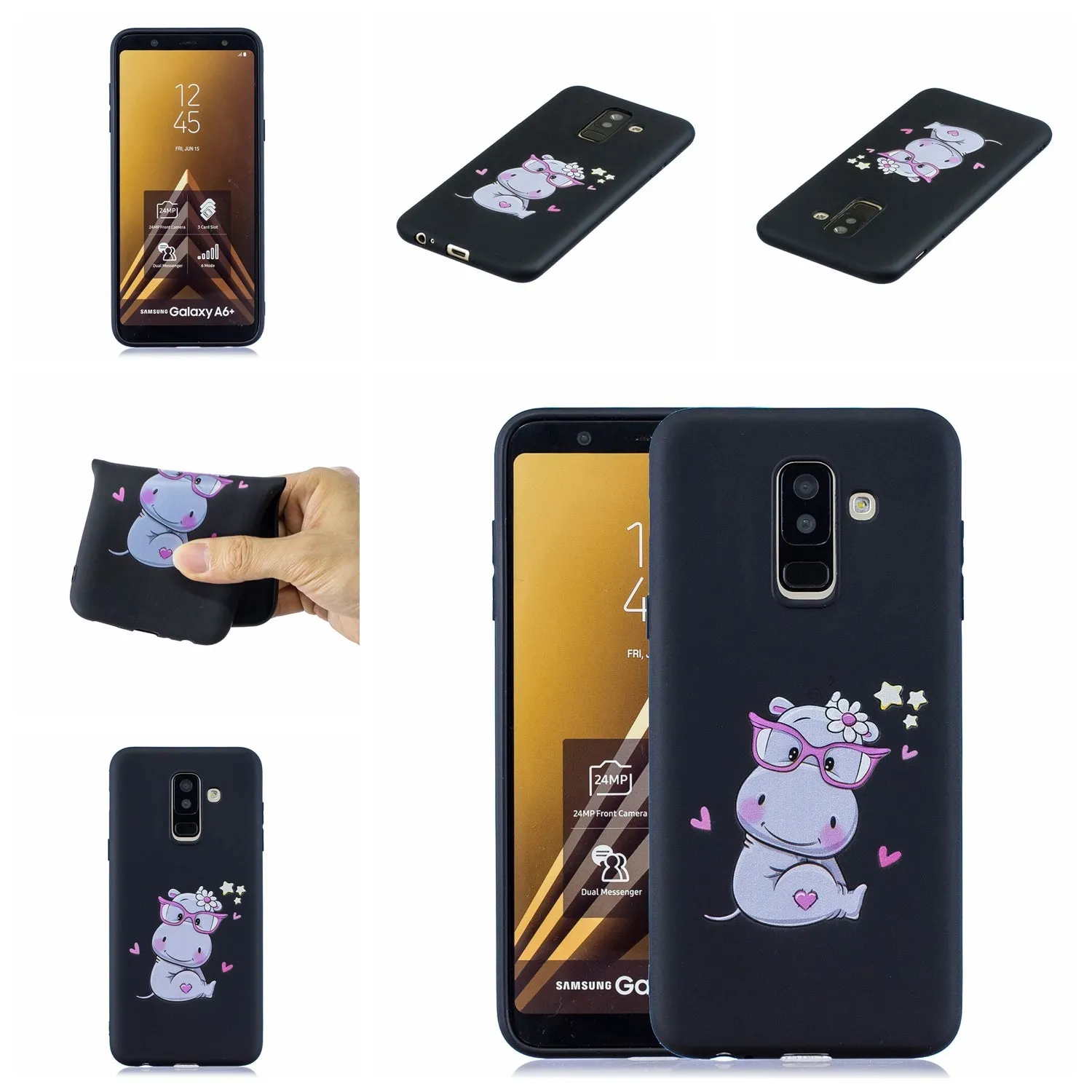 For Samsung A6 plus 2018 Cute Coloured Painted TPU Anti-scratch Non-slip Protective Cover Back Case with Lanyard red