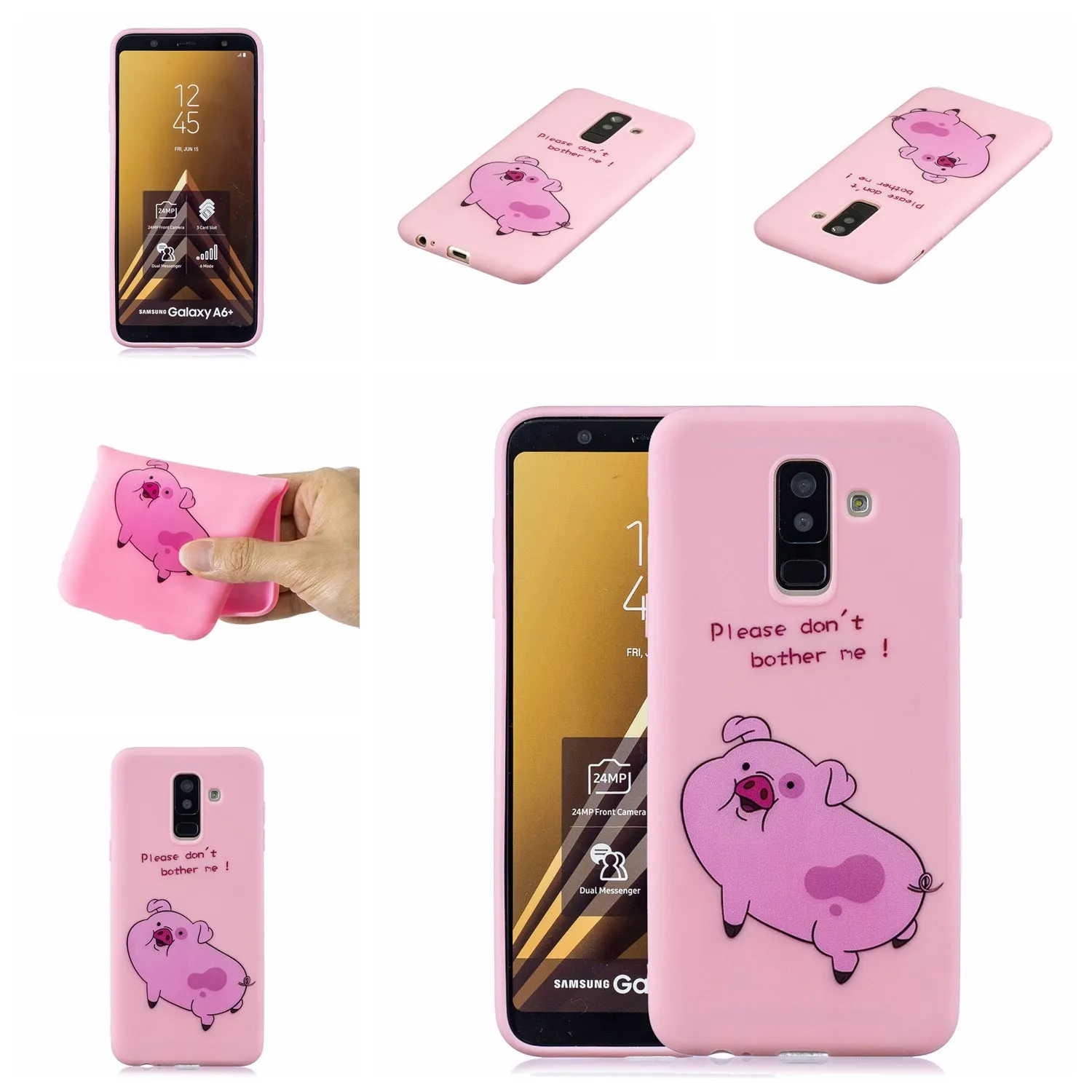 For Samsung A6 plus 2018 Cute Coloured Painted TPU Anti-scratch Non-slip Protective Cover Back Case with Lanyard Rose red