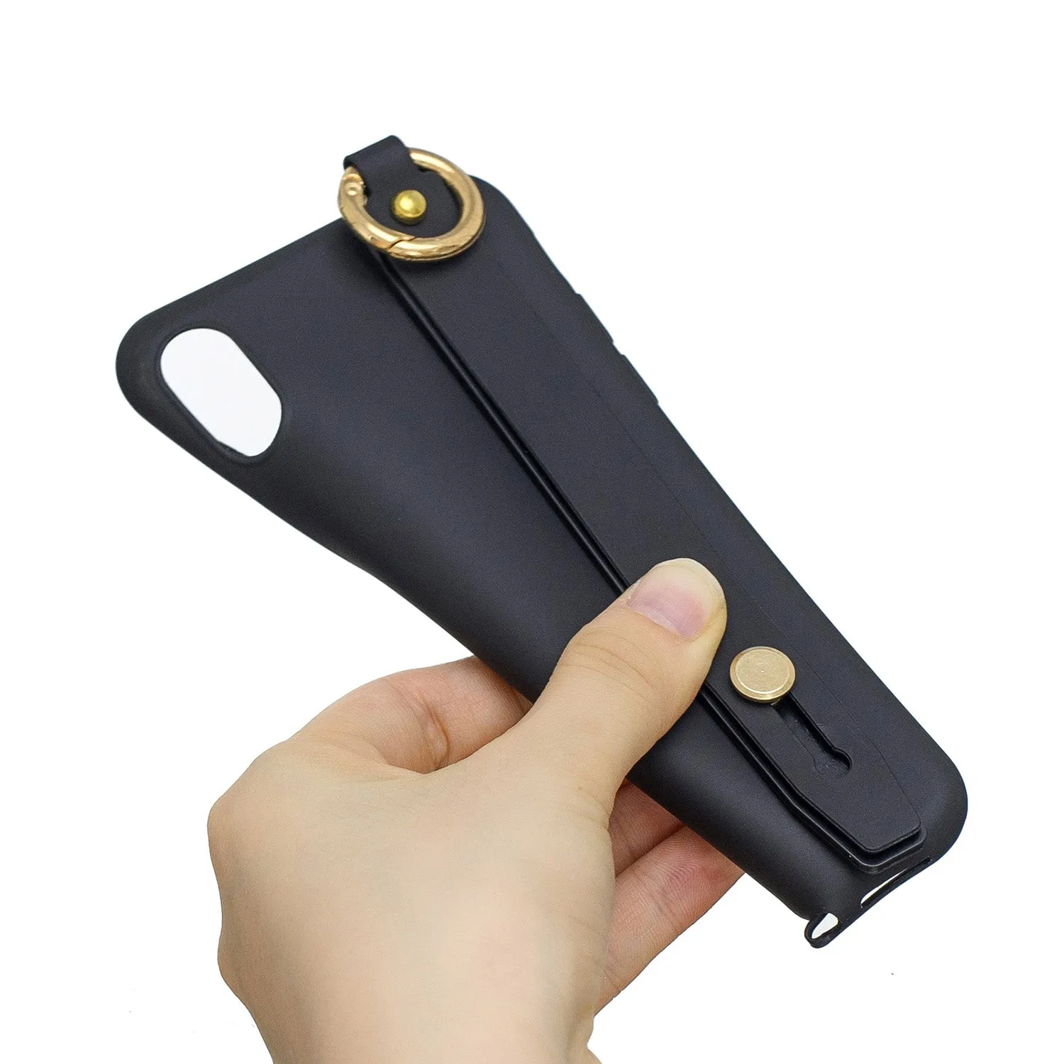 For Samsung A7 2018 Simple Solid Color Chic Wrist Rope Bracket Matte TPU Anti-scratch Non-slip Protective Cover Back Case 1 black