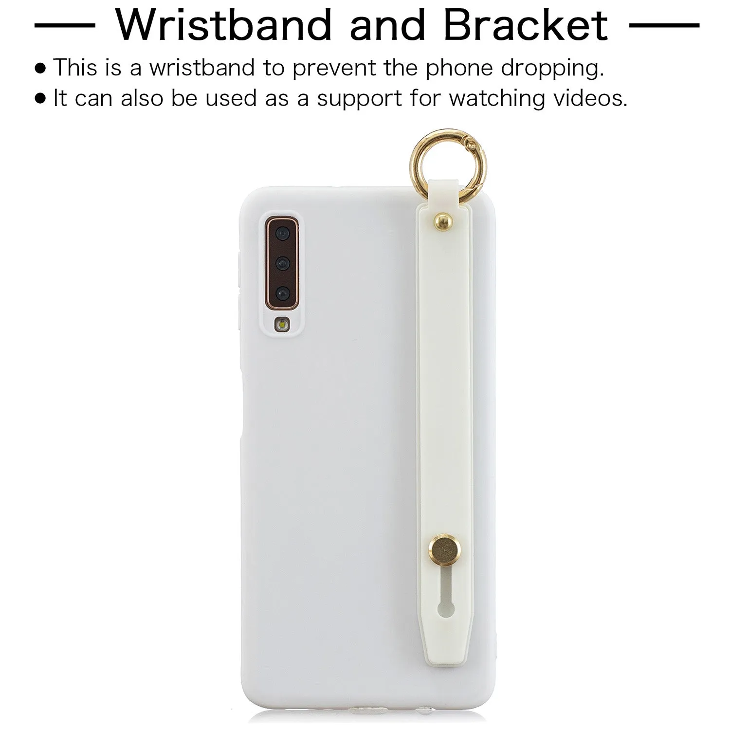 For Samsung A7 2018 Simple Solid Color Chic Wrist Rope Bracket Matte TPU Anti-scratch Non-slip Protective Cover Back Case 1 black