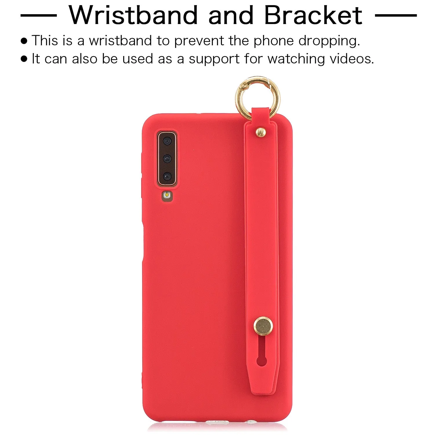 For Samsung A7 2018 Simple Solid Color Chic Wrist Rope Bracket Matte TPU Anti-scratch Non-slip Protective Cover Back Case 1 black