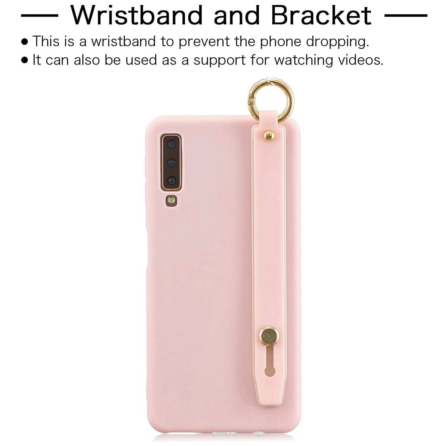 For Samsung A7 2018 Simple Solid Color Chic Wrist Rope Bracket Matte TPU Anti-scratch Non-slip Protective Cover Back Case 1 black