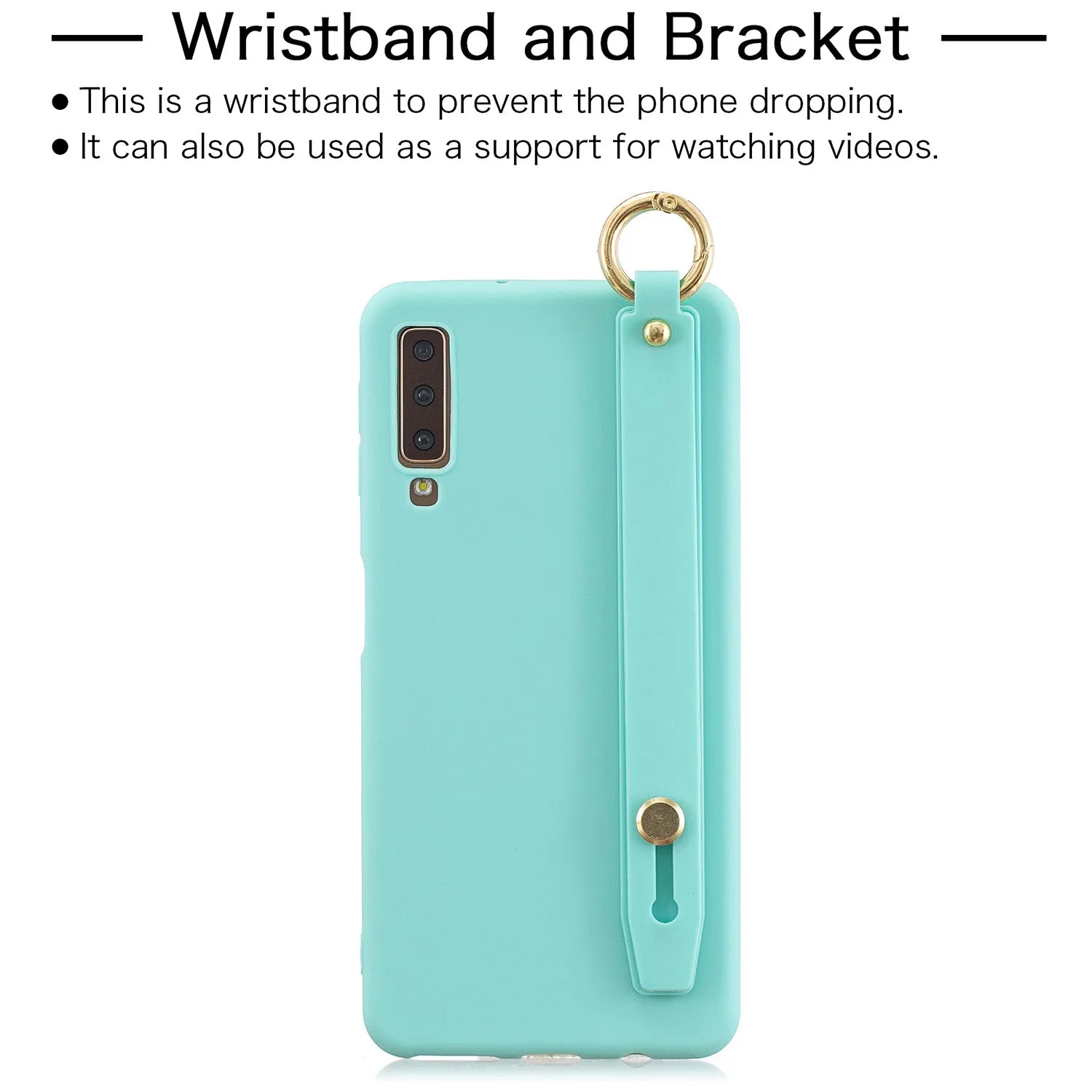 For Samsung A7 2018 Simple Solid Color Chic Wrist Rope Bracket Matte TPU Anti-scratch Non-slip Protective Cover Back Case 1 black