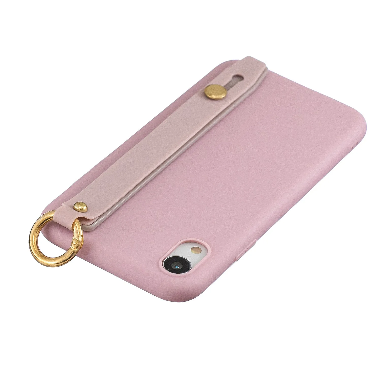 For Samsung A7 2018 Simple Solid Color Chic Wrist Rope Bracket Matte TPU Anti-scratch Non-slip Protective Cover Back Case 11 Lotus pink