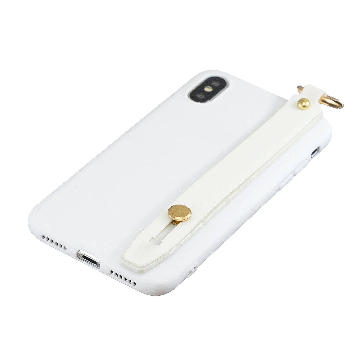 For Samsung A7 2018 Simple Solid Color Chic Wrist Rope Bracket Matte TPU Anti-scratch Non-slip Protective Cover Back Case 2 white
