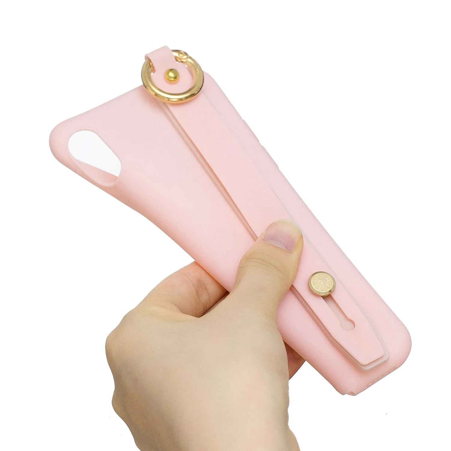 For Samsung A7 2018 Simple Solid Color Chic Wrist Rope Bracket Matte TPU Anti-scratch Non-slip Protective Cover Back Case 6 light pink