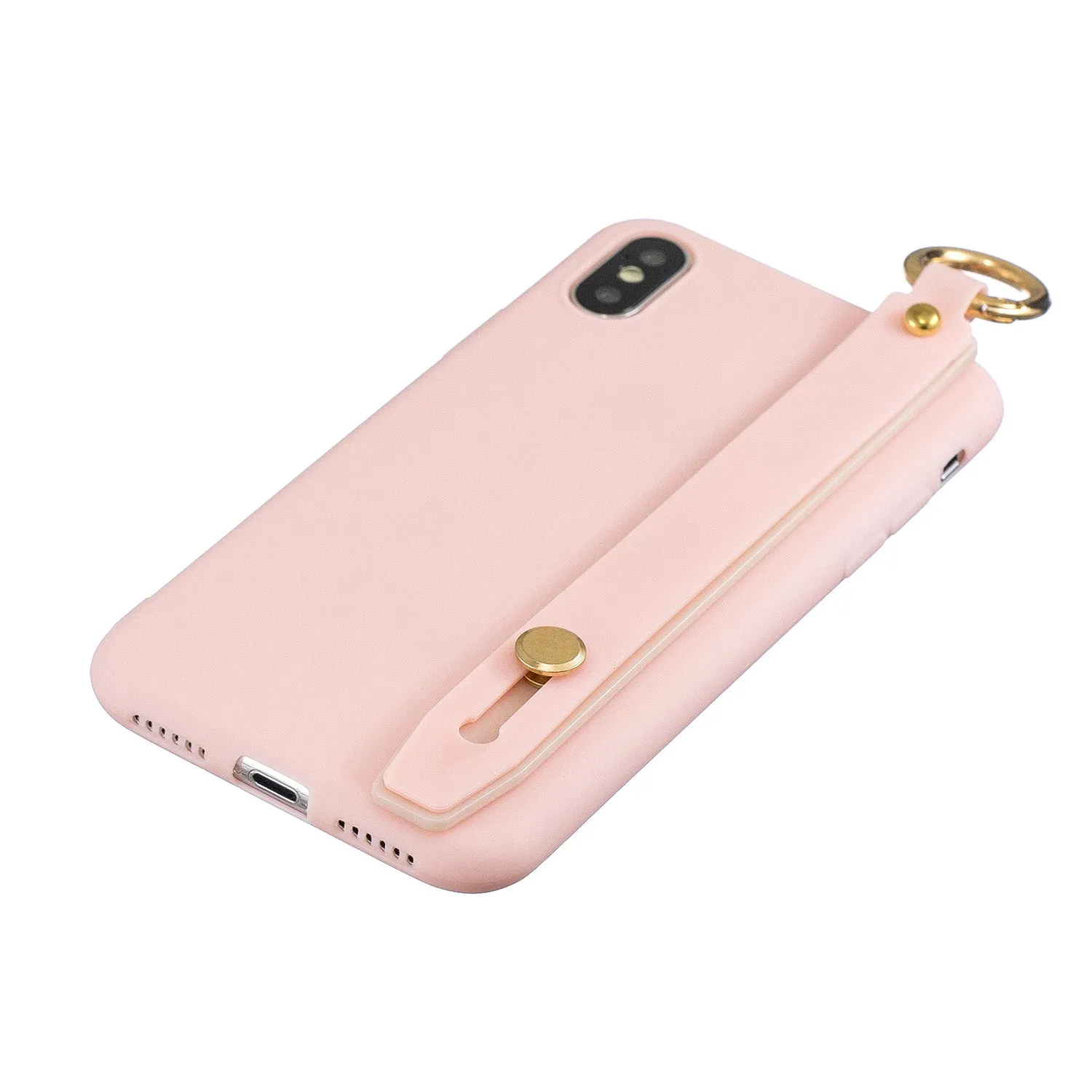 For Samsung A7 2018 Simple Solid Color Chic Wrist Rope Bracket Matte TPU Anti-scratch Non-slip Protective Cover Back Case 6 light pink
