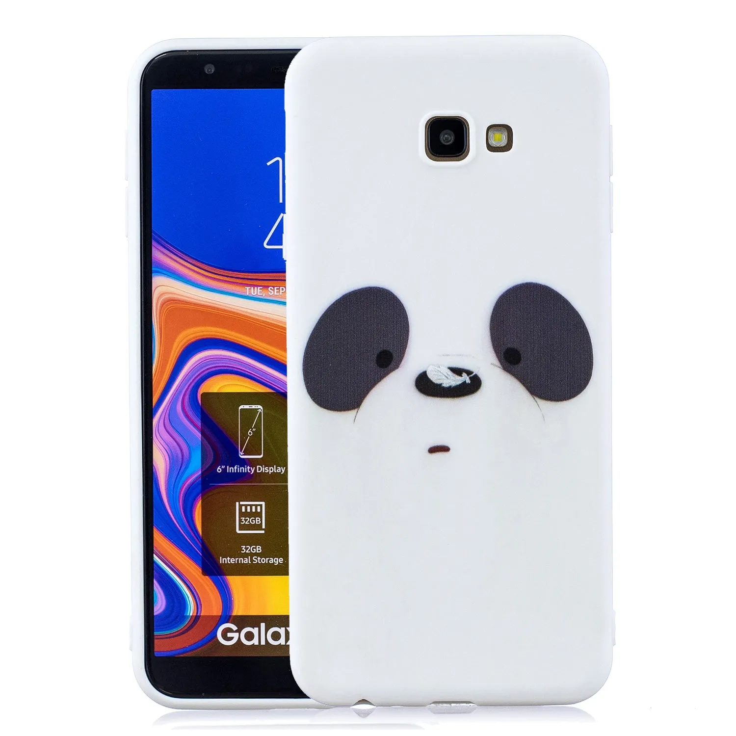 For Samsung J4 plus Cute Coloured Painted TPU Anti-scratch Non-slip Protective Cover Back Case with Lanyard black