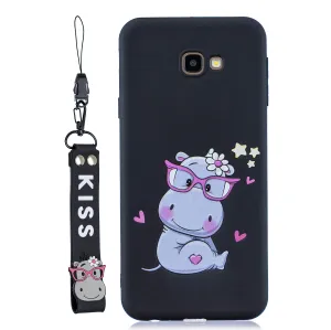 For Samsung J4 plus Cute Coloured Painted TPU Anti-scratch Non-slip Protective Cover Back Case with Lanyard black