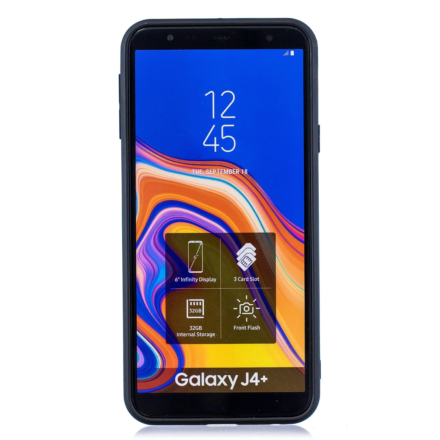 For Samsung J4 plus Cute Coloured Painted TPU Anti-scratch Non-slip Protective Cover Back Case with Lanyard black