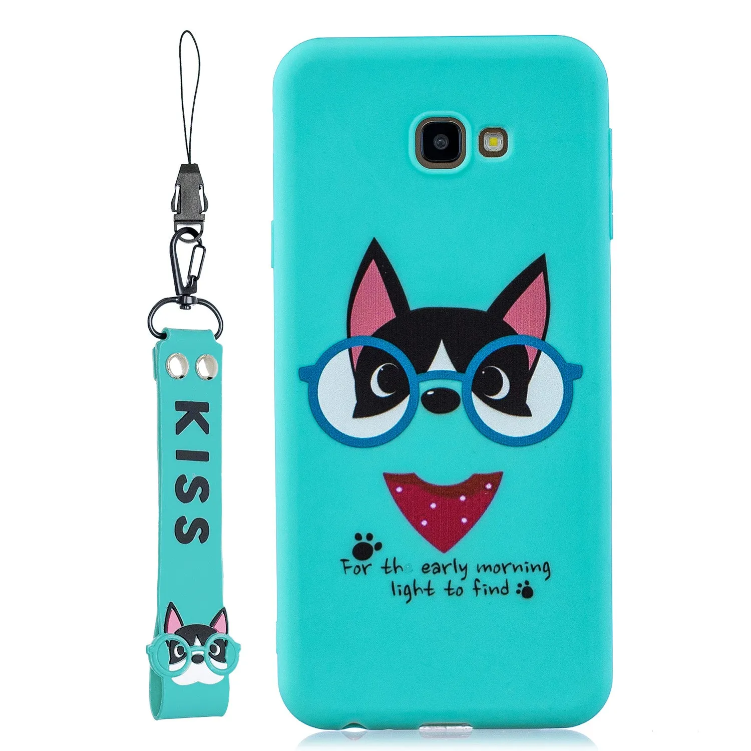 For Samsung J4 plus Cute Coloured Painted TPU Anti-scratch Non-slip Protective Cover Back Case with Lanyard Light blue