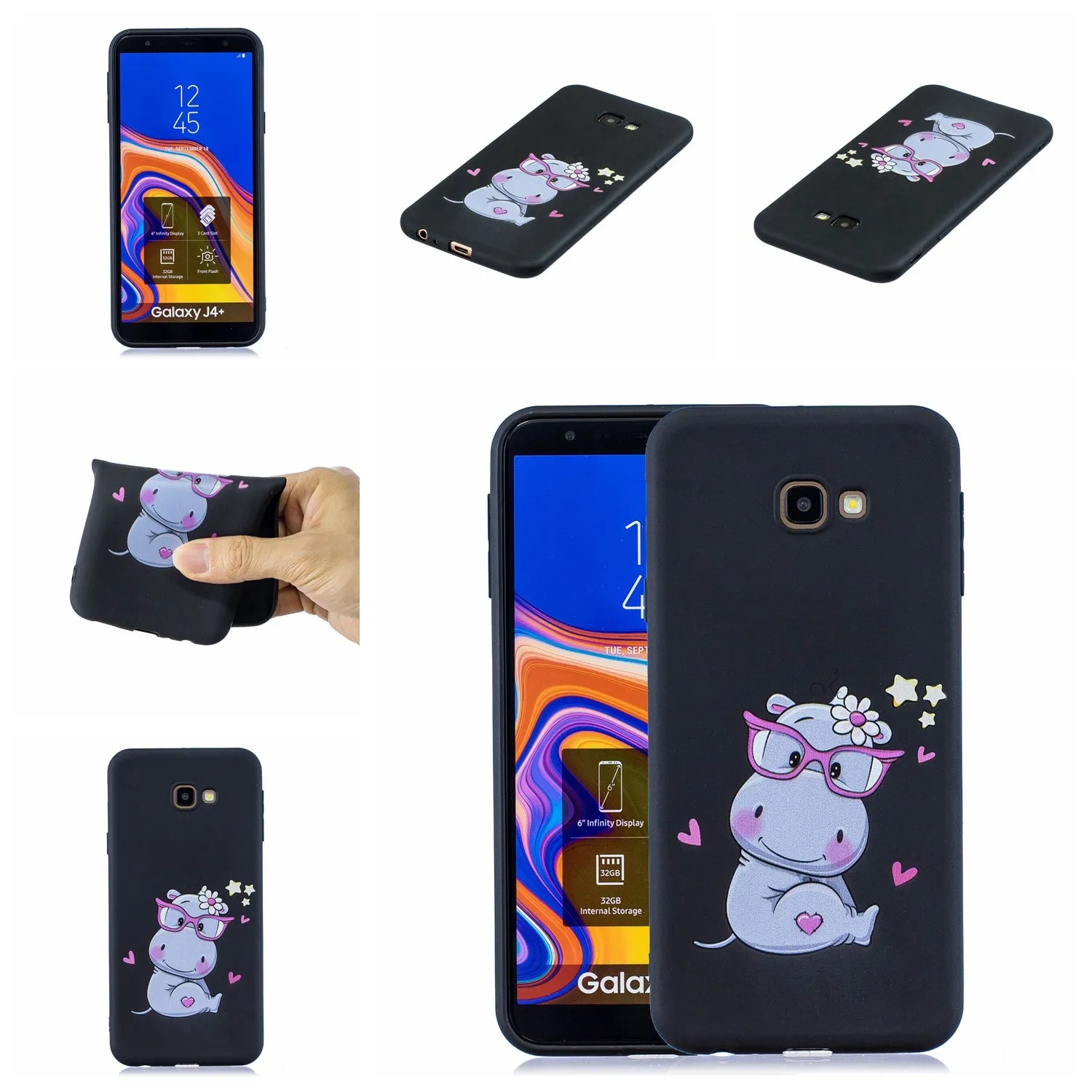For Samsung J4 plus Cute Coloured Painted TPU Anti-scratch Non-slip Protective Cover Back Case with Lanyard Light blue
