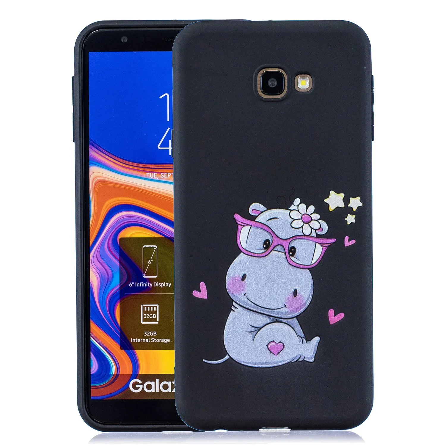 For Samsung J4 plus Cute Coloured Painted TPU Anti-scratch Non-slip Protective Cover Back Case with Lanyard Light blue
