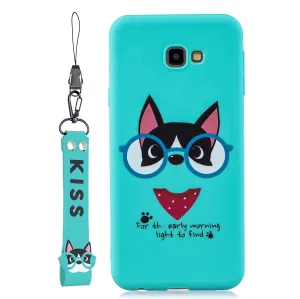 For Samsung J4 plus Cute Coloured Painted TPU Anti-scratch Non-slip Protective Cover Back Case with Lanyard Light blue