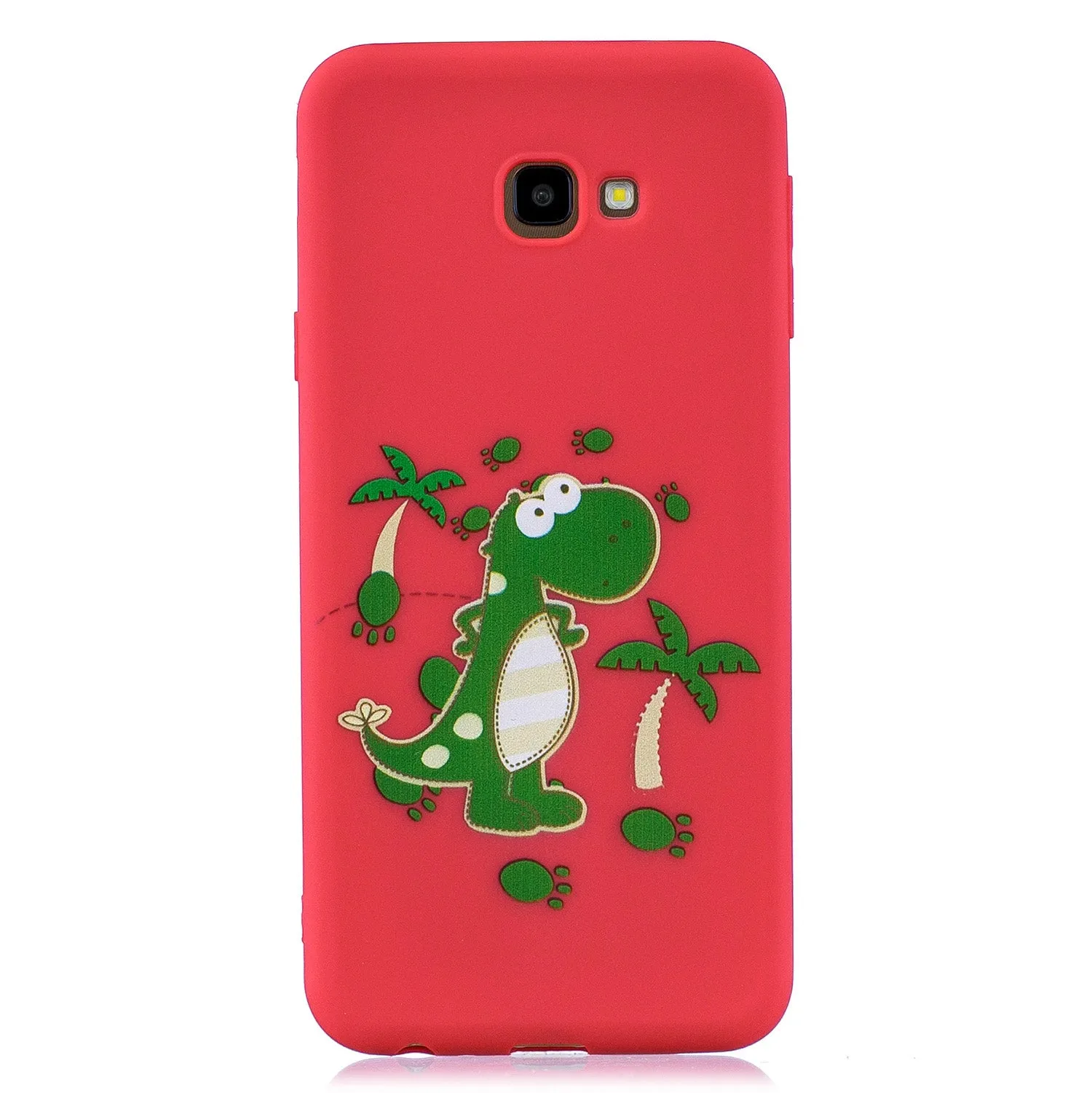For Samsung J4 plus Cute Coloured Painted TPU Anti-scratch Non-slip Protective Cover Back Case with Lanyard red