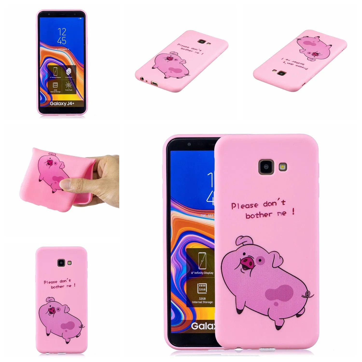 For Samsung J4 plus Cute Coloured Painted TPU Anti-scratch Non-slip Protective Cover Back Case with Lanyard Rose red