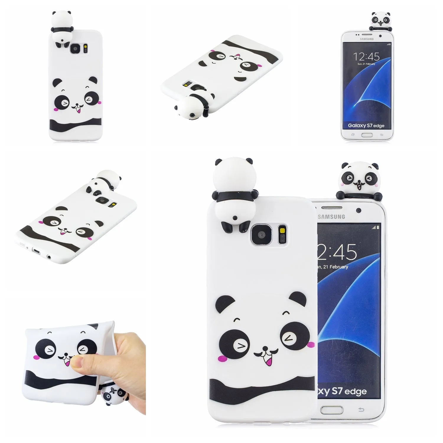 For Samsung S7 edge 3D Cartoon Lovely Coloured Painted Soft TPU Back Cover Non-slip Shockproof Full Protective Case Light blue