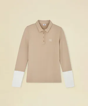 FORDI Color Blocking Fleece Collar T-Shirt - Beige