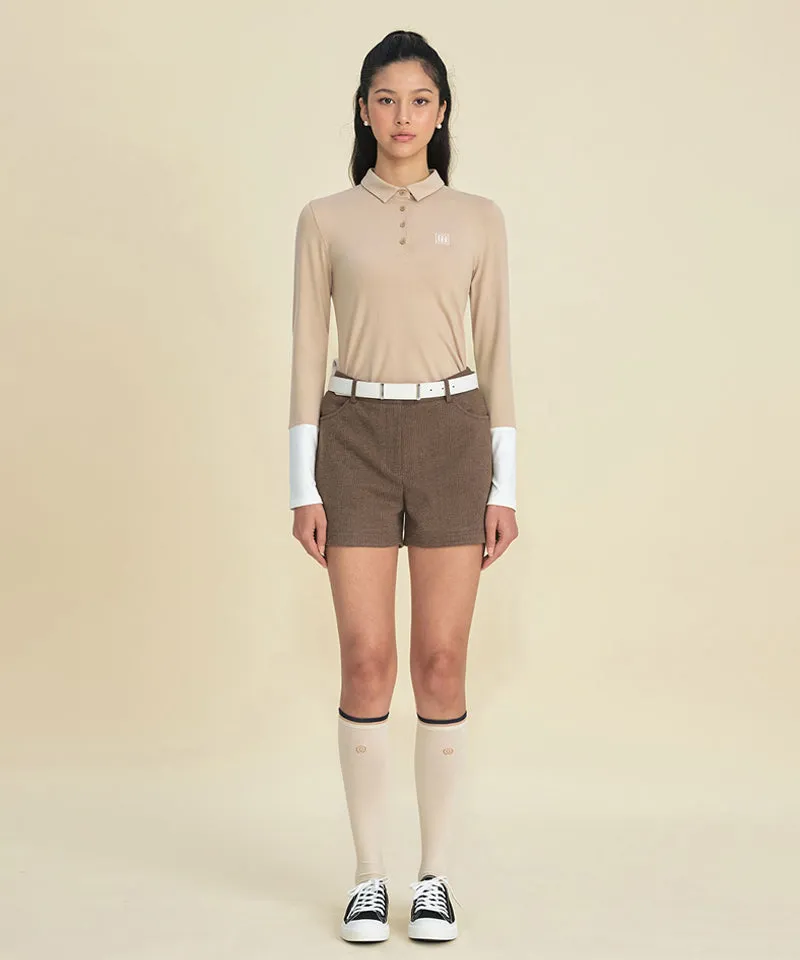 FORDI Color Blocking Fleece Collar T-Shirt - Beige