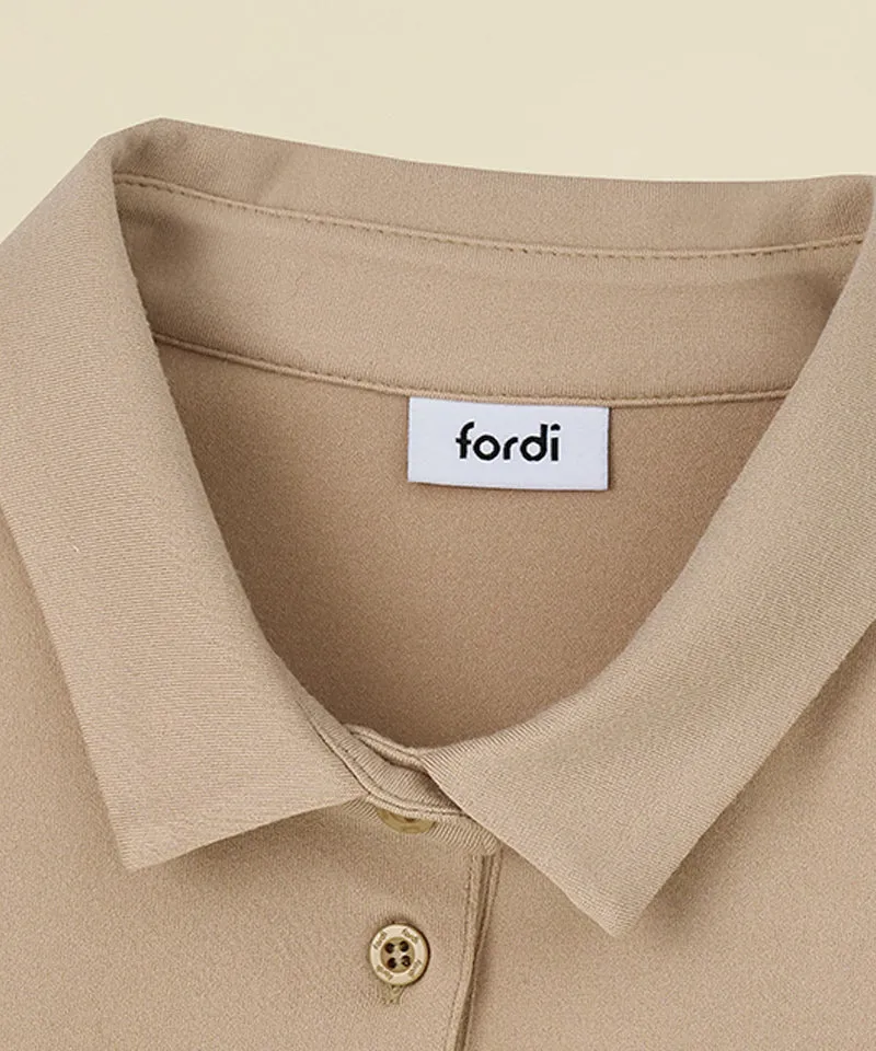 FORDI Color Blocking Fleece Collar T-Shirt - Beige