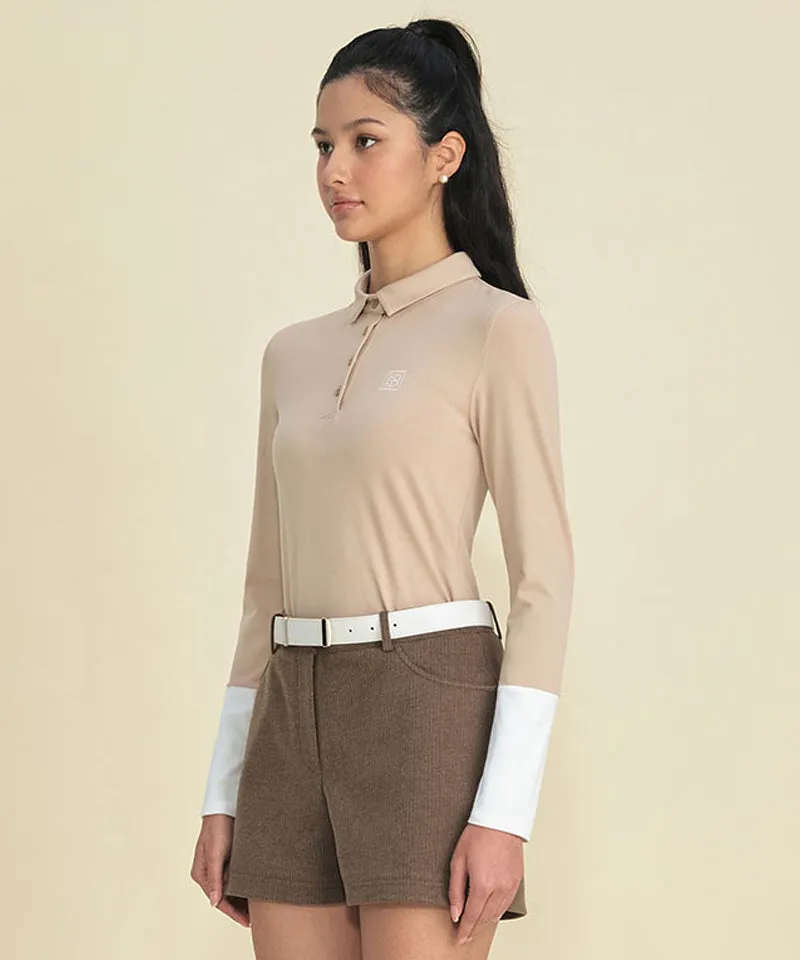 FORDI Color Blocking Fleece Collar T-Shirt - Beige