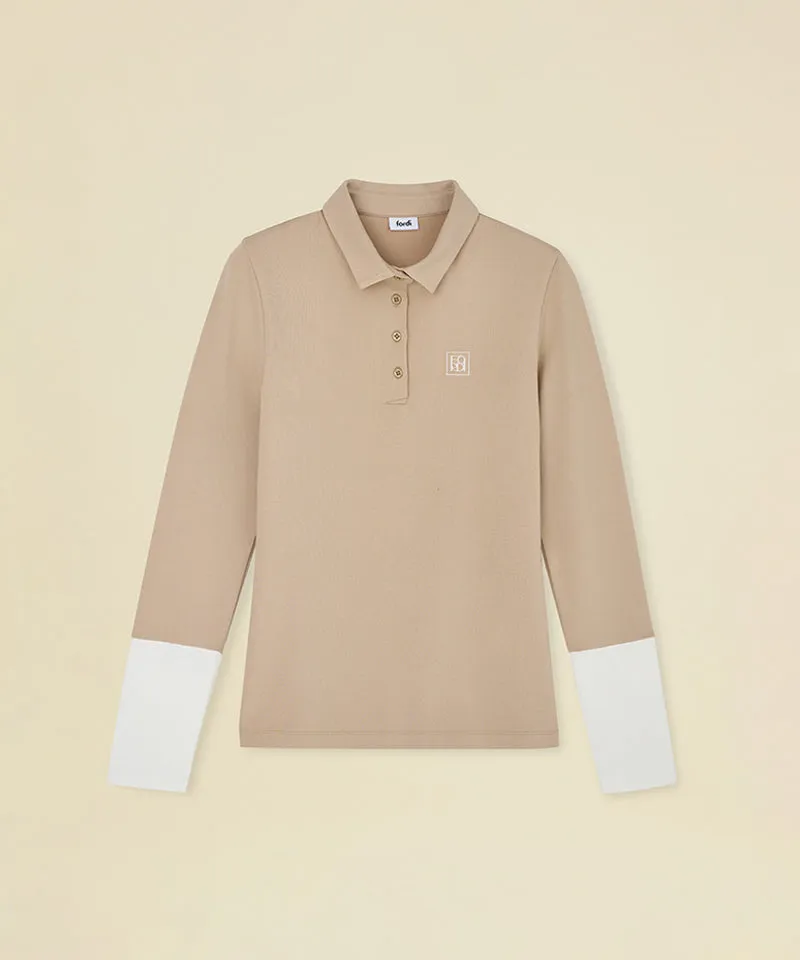 FORDI Color Blocking Fleece Collar T-Shirt - Beige