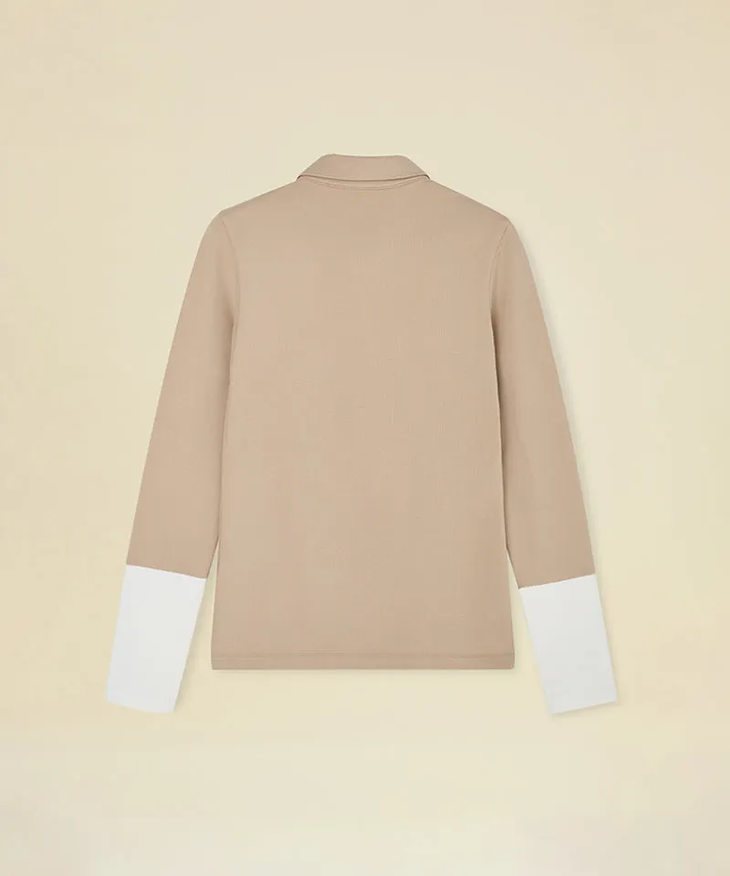 FORDI Color Blocking Fleece Collar T-Shirt - Beige