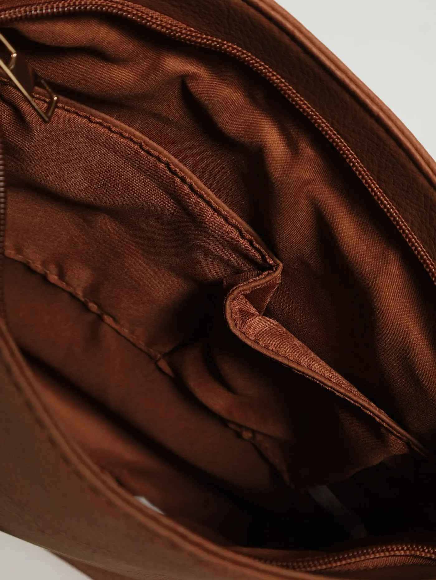 Front Zip Messenger Bag - Tan