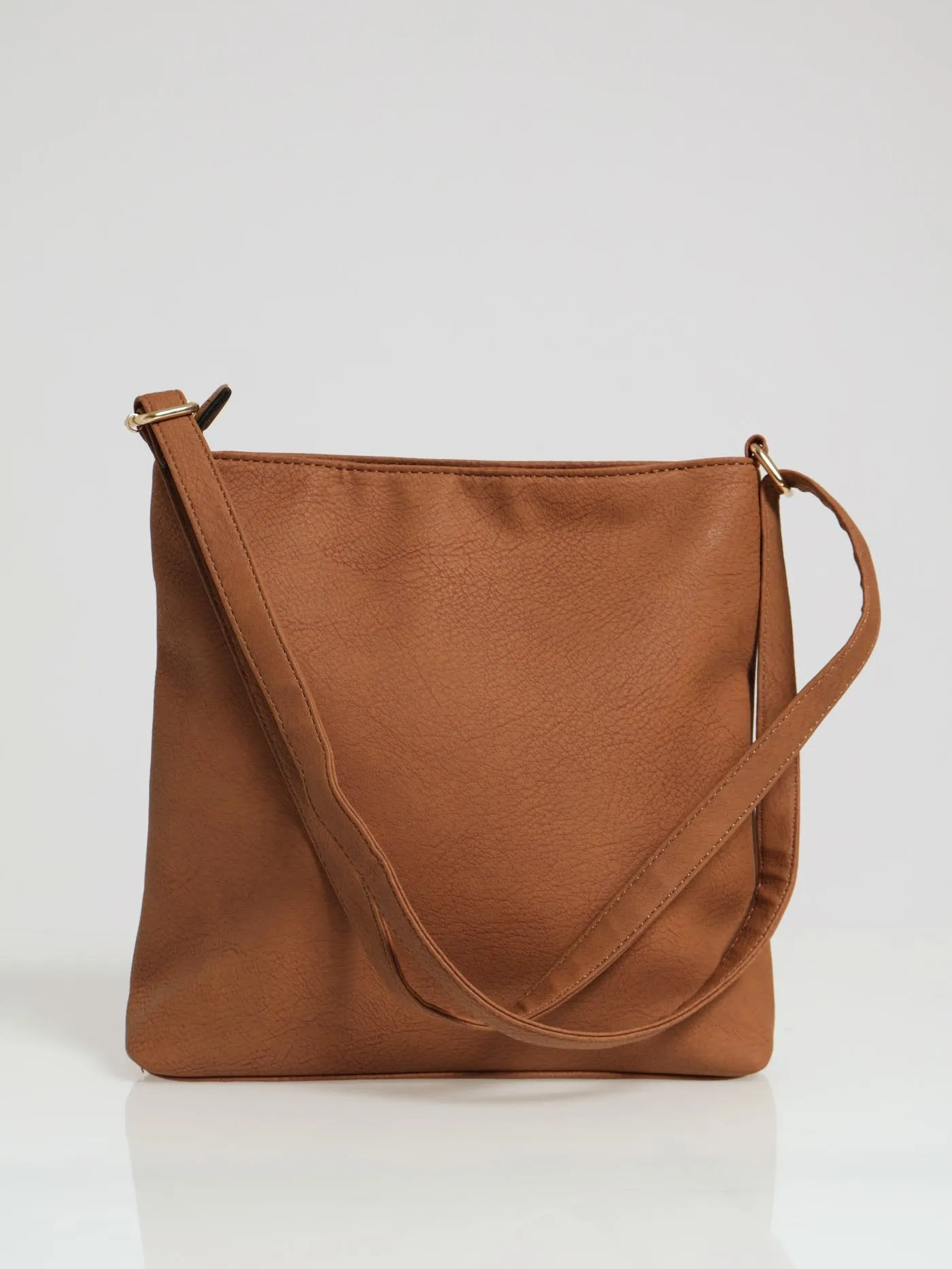 Front Zip Messenger Bag - Tan