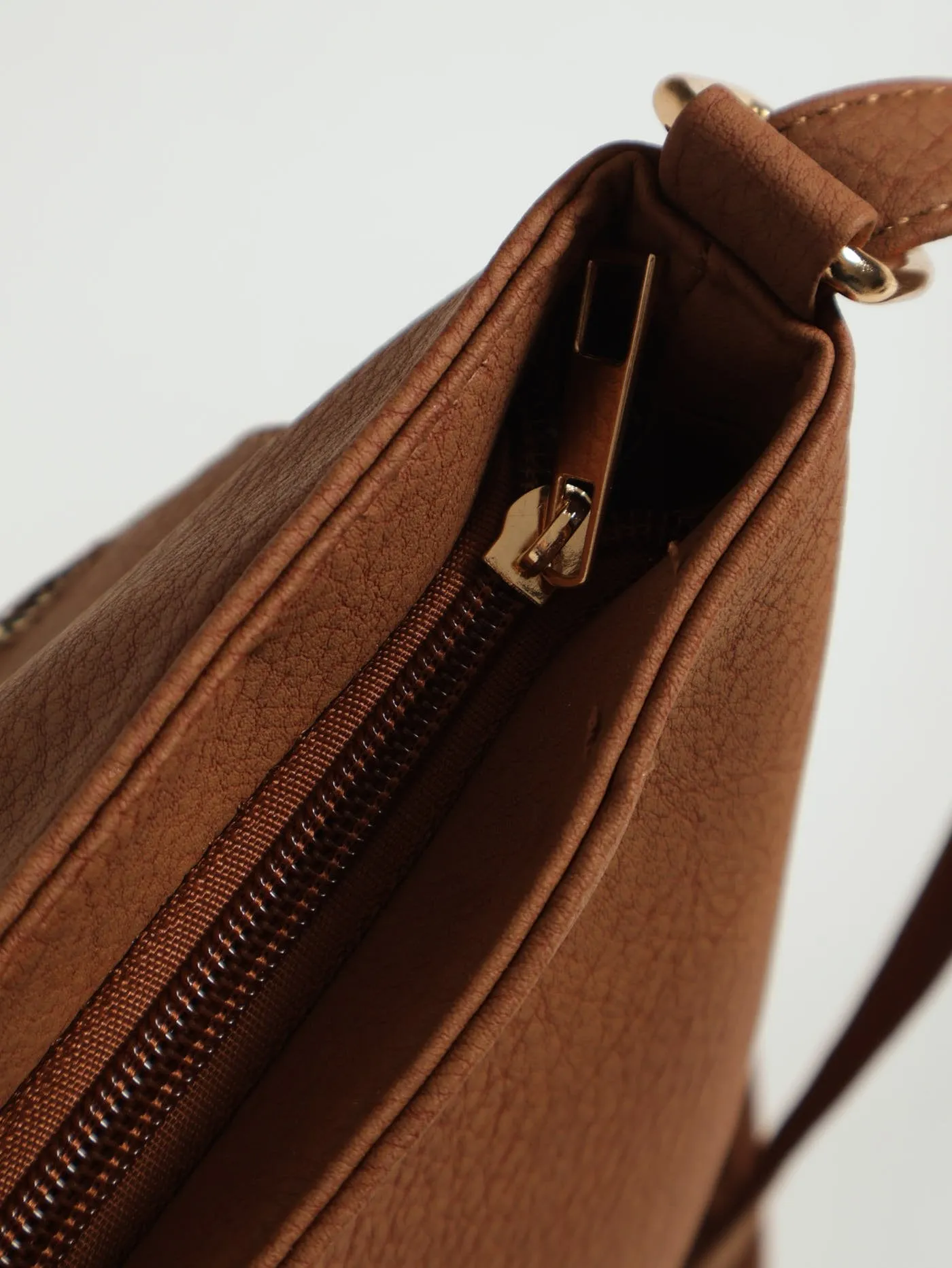 Front Zip Messenger Bag - Tan