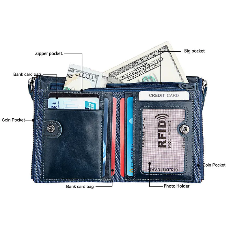 Genuine Leather Unisex RFID Wallet Purses Coin