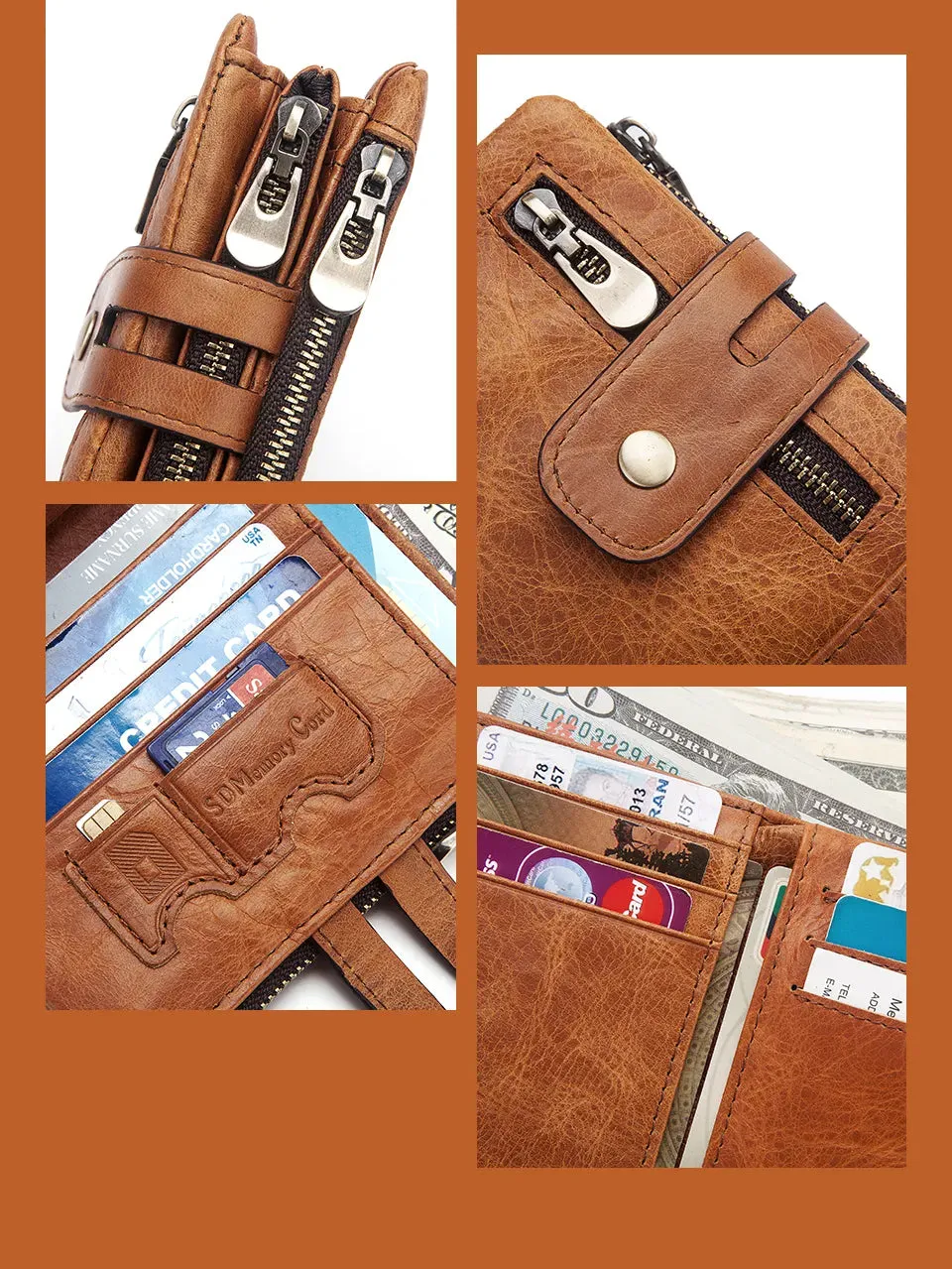 Genuine Leather Vintage RFID Blocking  Men Wallet With Chain