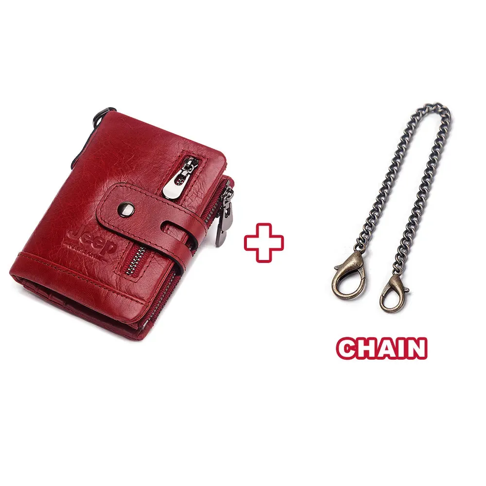 Genuine Leather Vintage RFID Blocking  Men Wallet With Chain