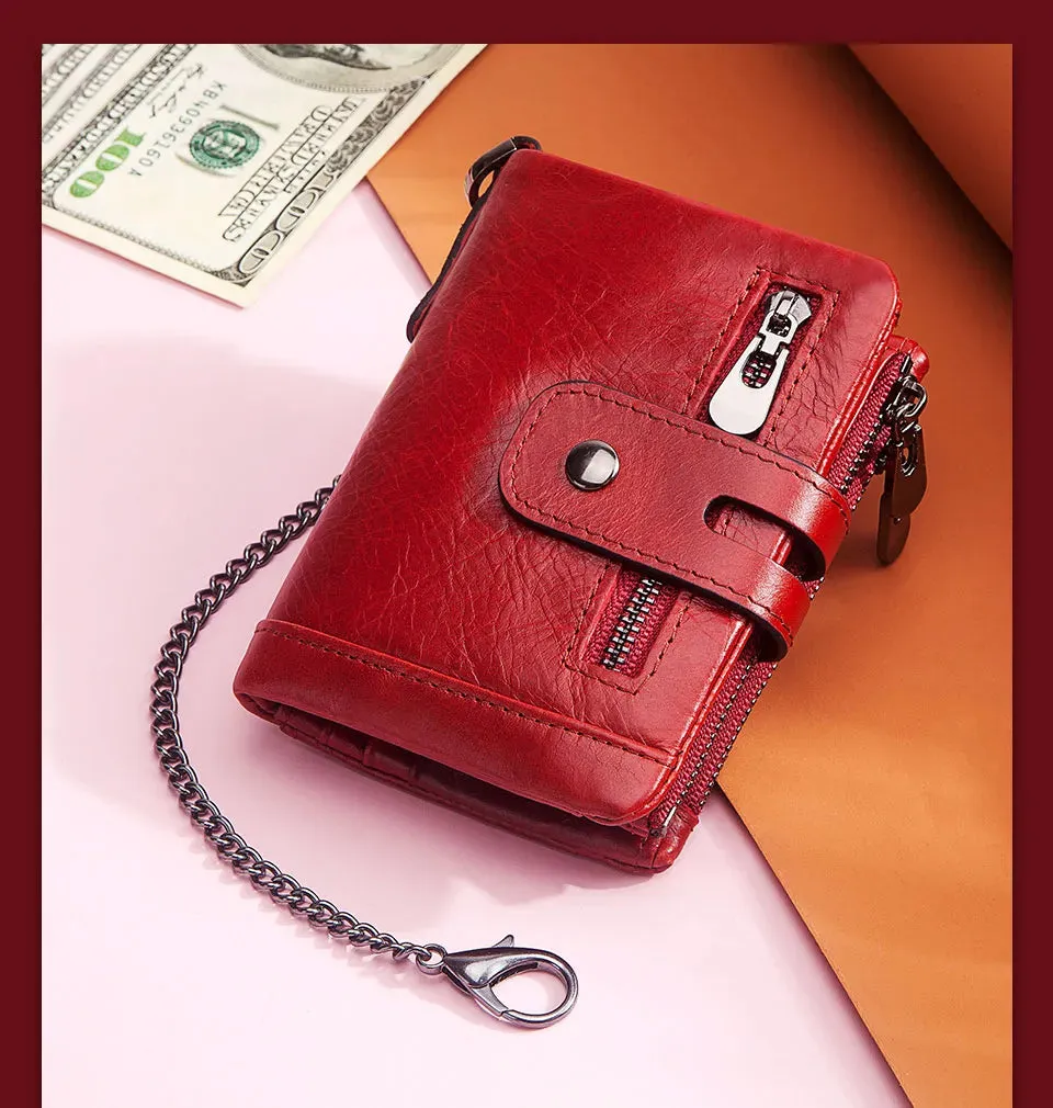 Genuine Leather Vintage RFID Blocking  Men Wallet With Chain