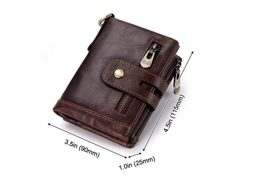 Genuine Leather Vintage RFID Blocking  Men Wallet With Chain