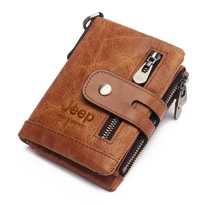 Genuine Leather Vintage RFID Blocking  Men Wallet With Chain